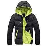 Gepolsterte Kapuzenjacke für Herren, lässig, Winter, Farbmantel, Kollisions-Reißverschluss, Herrenmäntel, Jacken, Windbreaker, Schwarz , XL