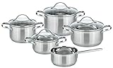 Meine Küche by ELO Horizon 18/10 Stainless Steel Pot Set with Glass Lid, Cookware for Ceran, Gas, Electric, Induction Hobs, Dishwasher Safe, Quantity: 1 x Set of 5