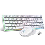 Snpurdiri 60% Tastatur Maus Set Kabellos, LED-Beleuchtung, wiederaufladbare 2000mAh Batterie Small Mini 60 Prozent Wireless Gaming Combo, Ergonomisches Design 6D 3200DPI Maus (Weiß)