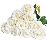 DuHouse 10 Stück künstliche Rosen Seidenblumen Fake Rose 54cm einzelnen Langen Stiel künstlich Blumen Bouquet für Brautstrauß Arrangement Hochzeit Tafelaufsatz Party Haus Küche Dekor(weiße)