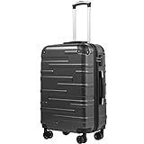 COOLIFE Hartschalen-Koffer Rollkoffer Reisekoffer Vergrößerbares Gepäck (Nur Großer Koffer Erweiterbar) ABS Material mit TSA-Schloss und 4 Rollen(Grau, Mittelgroßer Koffer)