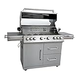Mayer Barbecue ZUNDA Gasgrill MGG-362 Master mit Backburner Grillwagen, 6 Hauptbrenner, 1 Seitenbrenner, aus 100% Edelstahl, Grillfläche 95 x 45 cm, inkl. Schutzhü