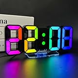 Seutgjie 3D LED Digitalwecker, Tischuhr/Wanduhr Digital Uhr 14 RGB Farbwechsel 12/24 Stunden 3 Helligkeitsanpassungen Nachthelligkeitsmodus Schlummermodus mit Fernbedienung Schw