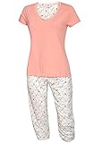 Neu eingetroffen - modischer Damen Schlafanzug Pyjama Shorty mit Caprihose Größe S M L XL Modell Golega Kollektion 2019 (rosa-weiß, 44-46)