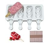 EPODA Baby-Eiscreme-Form aus Silikon, für Kinder, mit 50 Lutscherstäbchen, 4 Mulden, Eiscreme-Form