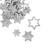 Oblique Unique® 24 Filz Sterne Weihnachtsdeko Tischdeko Weihnachten Deko 3 Motive - Farbe wählbar (Weissgrau)