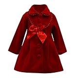 Huihong Kleinkind Baby Mädchen Winter Winddicht Fester Wollbogen Rüschen Knopf Mantel Warme Oberbekleidung Mantel Jacke (Rot, 100)