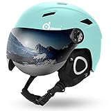 Odoland Skihelm Erwachsene mit Visier für Herren und Damen Leichter Race-Helm mit Helmvisier Snowboardhelm ASTM-Sicherheitszertifikat Hellblau XL-60-62cm