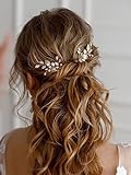 Vakkery Haarspangen für Braut, Blume, Hochzeit, goldfarbene Perlen, Kristall, Brautschmuck, Haarschmuck für Frauen und Mädchen (3 Stück)