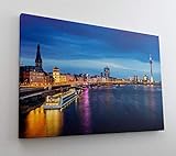 DesFoli Düsseldorf Deutschland Skyline Stadt Leinwand Canvas-Bild Wandbild Kunstdruck L2780 Größe 100 cm x 70 cm