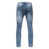 TEELONG Loch Herrenhose Jeans Streetwear Denim Lange Distressed Bleistifthose Mode Herrenhose (Light Blue, S)