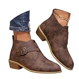 LDXEQIZ Vintage Kurz Stiefel Mit Schnalle Damen Große Größe Stiefeletten Elegant Chelsea Ankle Boots PU-Leder Biker Booties Bequeme Blockabsatz Knöchel Schuhe Für Frühling(42 EU)