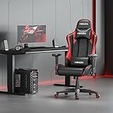 Hbada Gaming Stuhl Racing Stuhl Bürostuhl Chefsessel ergonomischer Drehstuhl Computerstuhl Kunstleder mit Kopfstütze und Lendenkissen Rot