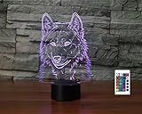SUPERRUIDALONG 3D Der Wolf Optische Illusion Lampen Große 16 Farbe Ändern Acryl Touch Tisch Schreibtisch Nachtlicht mit USB-Kabel für Kinder Schlafzimmer Geburtstagsgeschenke Geschenk