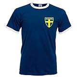 Retro Ibrahimovic/Schweden Herren-T-Shirt Gr. Medium, Navy und Weiß