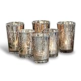 Loberon Windlichter 6er Set Latona, Bauernsilber-Dekor, handgefertigt, für Teelichter, Weihnachtsdekoration, Weihnachten, Glas, antiksilb