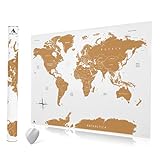 Hochwertige Rubbel Weltkarte 84x58cm - XXL Poster zum Freirubbeln, mit Rubbelchip - Rubbelkarte Welt gold, weiß - Scratch Off Map Englisch