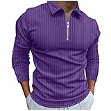 Männliches beiläufiges -gestreiftes Gewebe-T-Shirt Reißverschluss-Umlegekragen-langärmliges Oberteil-T-Shirt Bestellen Auf Rechnung (Purple, XXL)