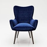 PLAYBOY Sessel mit Massivholzfüssen, Samt in Blau, Bestickung und Keder, Samtbezug, Retro-Design für Wohnzimmer, Schlafzimmer, Lounge oder Lesebereich, Ohrensessel in verschiedenen Farben
