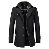 Männer Winter Windjacke Mantel Single Breaked Trench Slim Fit Casual Jacket (Color : Black, Size : Asian M is Eur XS)