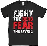 Fancy A Snuggle Herren T-Shirt 'Fight The Dead Fear The Living Walking Zombies Dead', 100 % Baumwolle, Weiß / Gelb / Schwarz / Rot, Farbe18, L