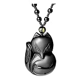 CrystalTears Edelstein Halskette Obsidian Fuchs Anhänger mit verstellbar geflochte Kette Healing Amulett Talisman Schmuck