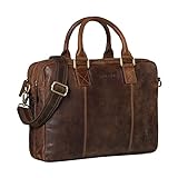 STILORD 'Zacharias' Vintage Businesstasche Leder Aktentasche groß XL 15,6 Zoll Laptoptasche Schultertasche Umhängetasche aufsteckbar Echtleder, Farbe:Kansas - braun