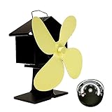 MOGGED Hausform Wärmeantriebsfächer mit Thermometer, Ofenräuschloser Lüfter für Gas/Pellet- / Holzofen, Herd, Niedriger Verbrauch Energiesparfan (Color : Yellow)