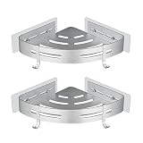 GERUIKE Duschablage Duschregal Ecke Ohne Bohren Duschkorb Wandmontage Klebepad Silber Aluminium 2 Stück Duschgel Shampoo Halterung Eckablage Eckregal für Dusche Bad Kü