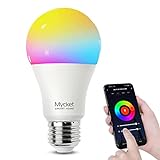 Mycket E27 WiFi Smart Bulb 9W LED Farbdimmbare Glühbirnen, RGBW Millionen Farben Fernbedienung und Sprachsteuerung Timer Funktion Kompatibel mit Alexa/Echo/Google Home [Energieklasse A+] (1-Pack)