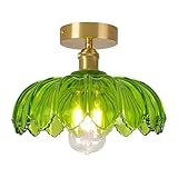 OJXIER Halbbündige Deckenleuchte aus Glas, Deckenleuchte mit Blumenmotiv, Deckenlampe aus Messingglas mit Blumenschirm, moderne Pendelleuchte für Schlafzimmer, Wohnzimmer, Esszimmer, N