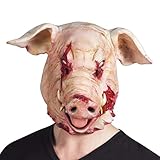 Boland 97519 - Latex Kopfmaske Blutiges Schwein, Rosa/Rot, Gruselmaske, Kostüm-Karneval, Halloween