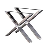 Zelsius Tischbeine X Form Tischkufen X Gestell Tischgestell 2 Stück Metall Kufen Rohstahl oder Grau I Industrie ((B) 60 x (H) 72 cm, Rohstahl (transparent lackiert))
