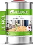 Nordicare Leinöl [1L] für Holz zum Holzschutz I Leinöl Firnis Holzöl für Innen I Leinöl für Möbel Holz Öl, Leinenöl Holz