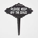 Homescapes Schwarzes Metallschild Please Keep Off The Grass, 23 cm hoch, mit Metallspeichen für den Gartenrasen