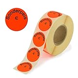 Pokornys – Aktionsetiketten “Sonderpreis €” für reduzierte Ware – 2.000 selbstklebende Rabattaufkleber in leuchtendem Rot – permanent haftende, runde Sale-Sticker mit Ø 32mm