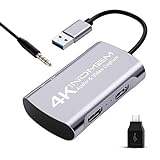 4K USB 3.0 Video Capture Card with 3.5mm MIC In and Audio Out, HD Game Capture Card with 1080P HDMI Loop-Out to Capture Streaming Recorder für PS4/Xbox One/Wii U/Switch/to Linux/Windows/Mac OS X