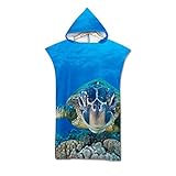Handtuch Poncho mit Kapuze Erwachsene Blaue Schildkröte ​3D Druck 75x110cm Duschtuch Mikrofaser Badeponcho Schnelltrockend Strandtücher Schwimmen Surfing Tauchen Für Wassersport Umziehhilfe