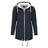 Dry Fashion Damen Fleece-Mantel Oslo - Winter Jacke Damen Frauen Jacke mit verstellbarer Kapuze Windabweisend Gefüttert in Navy Größe 44