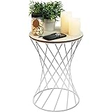Wohaga Beistelltisch rund Ø35xH49cm, weißes Metallgestell mit Holzplatte - Couchtisch Wohnzimmertisch Blumentisch Loungetisch