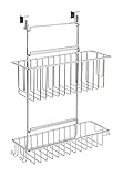 WENKO Einhängekorb Flexi, Organizer mit 2 Etagen zum Einhängen an Schublade und Schranktür, geeignet für Badezimmer und Küche, Befestigung ohne zu Bohren, aus verchromten Metall, 32 x 47 x 12,5