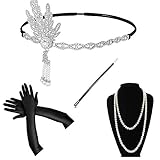 Yigoo 20er Jahre Charlestonkleider Accessoires Damen 1920s Flapper Gatsby Kostüm Zubehör, Zigarettenhalter Stirnband Perlenkette Handschuhe Weiß