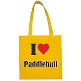 Tasche I Love Paddleball Größe 38x42 Farbe Gelb Druck Schwarz