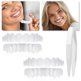 2 Stücke Instant Veneers Gebiss Gefälschte Zähne Lächeln Gezahnte Gebisszähne Oben Unten Temporäre Gefälschte Kosmetische Zahnspangen Bedeckung mit Mini Pinzette für Männer und Frauen