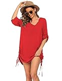 Balancora Damen Strandkleid Hemdkleid Bikini Strandponcho Sommer Kaftan Strandkleid Bikini Cover Up Shirts Rot, Large