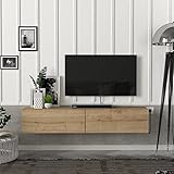 moebel17 8461 Aristo TV Lowboard Hängeboard Sideboard Board hängend oder stehend, Beige Braun, Holz, mit Türen viel Stauraum, für Wohnzimmer, Designerstück,135 x 25 x 31,6