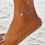 Zoestar Boho-Fußkettchen mit goldfarbenem Herz-Fußkettchen, Strandfußschmuck, Barfuß-Sandalen für Frauen und Mädchen