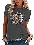 Abtel Sommer Damen T-Shirt Sunflower Print Muster Kurzarm Rundhalsausschnitt Basic Kurzarm Lose Damen Rundhals Casual Top XXL 1# dunkelgrau