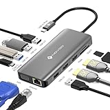 Docking Station 2 HDMI, NOVOO 11-in-1 USB C Hub 4 k 30Hz Triple Display Adapter 2 USB 3.0, 2 USB 2.0, VGA, Typ C 100W PD, Ethernet RJ 45, SD/TF Kartenle für MacBook Pro/Air und Mehr Typ C Geräte