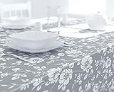 Dehaus® Grau Schöne PVC Tischdecke Abwaschbar, Abwischbare Rechteckige Wachstuch, Wachstuchtischdecke, Tischdecken, Wasserabweisende Tischtuch 200 cm x 140 cm (Blume Blüte)